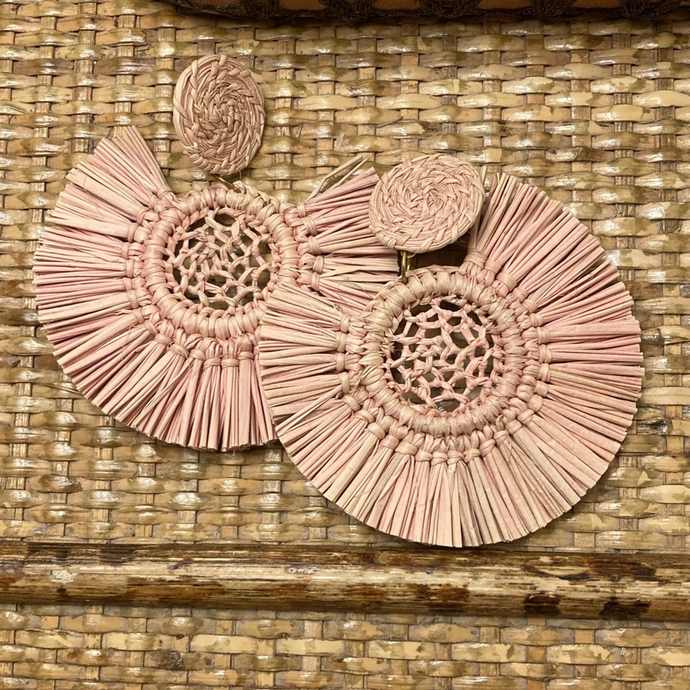 Chic Pink Woven Earrings